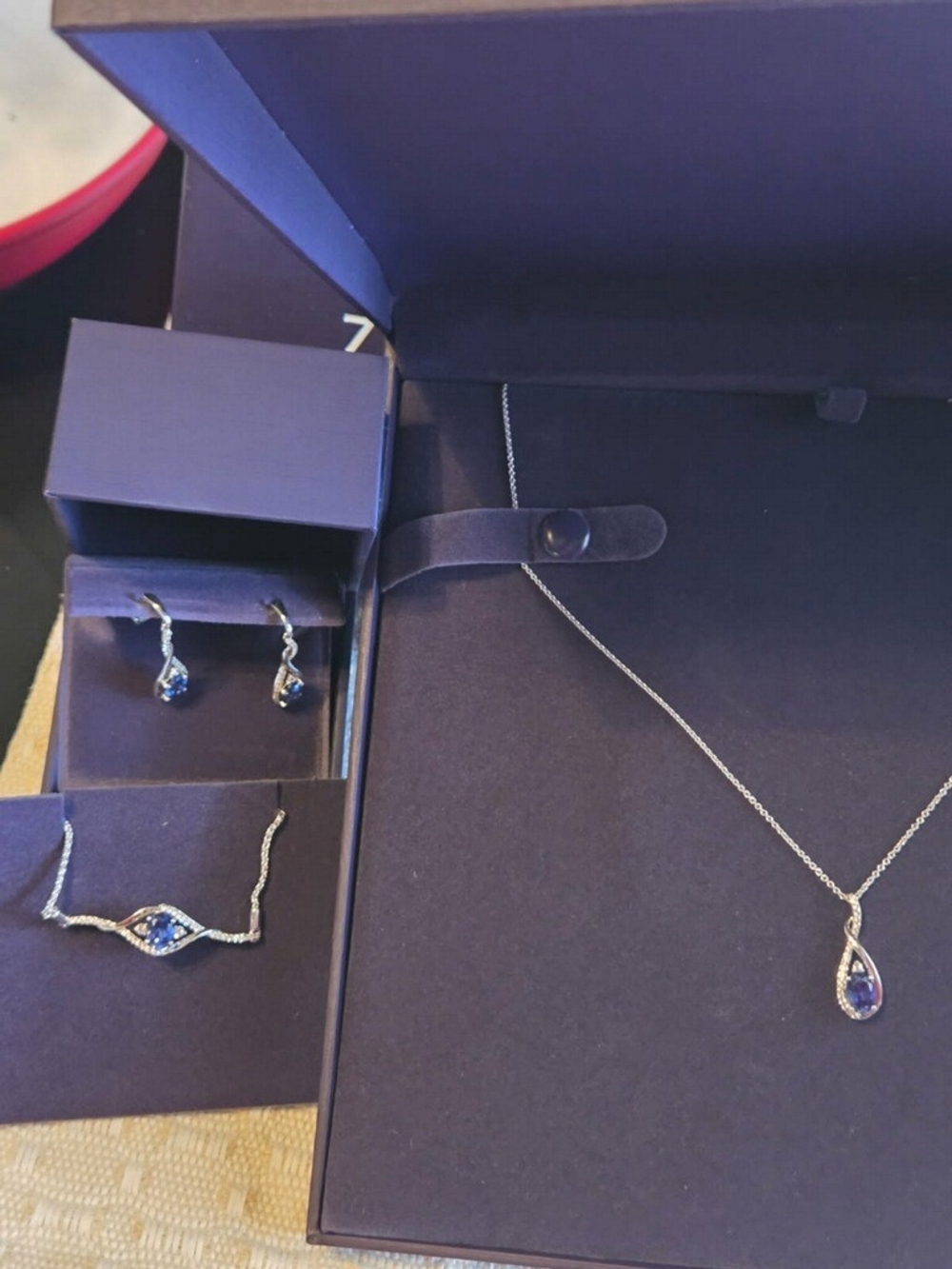 Zales Pear-Shaped Blue & White Sapphire 3-Piece Set Sterling Silver 925